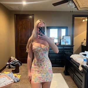 BE MINE FLORAL MINI DRESS YELLOW MULTI